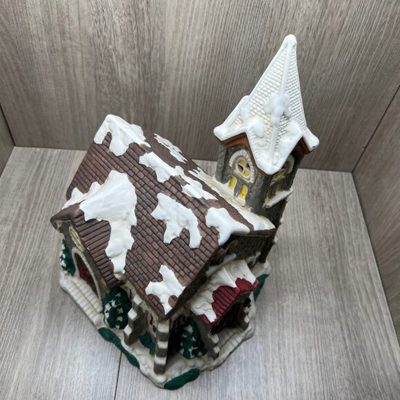 Mervyn's Village Square 1994 Christmas Church Lighted Hand Painted Ceramic Decor - Picture 6 of 13
